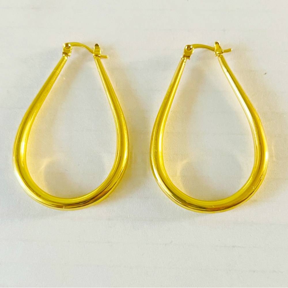 Oval Hoop Gold Tone Earrings